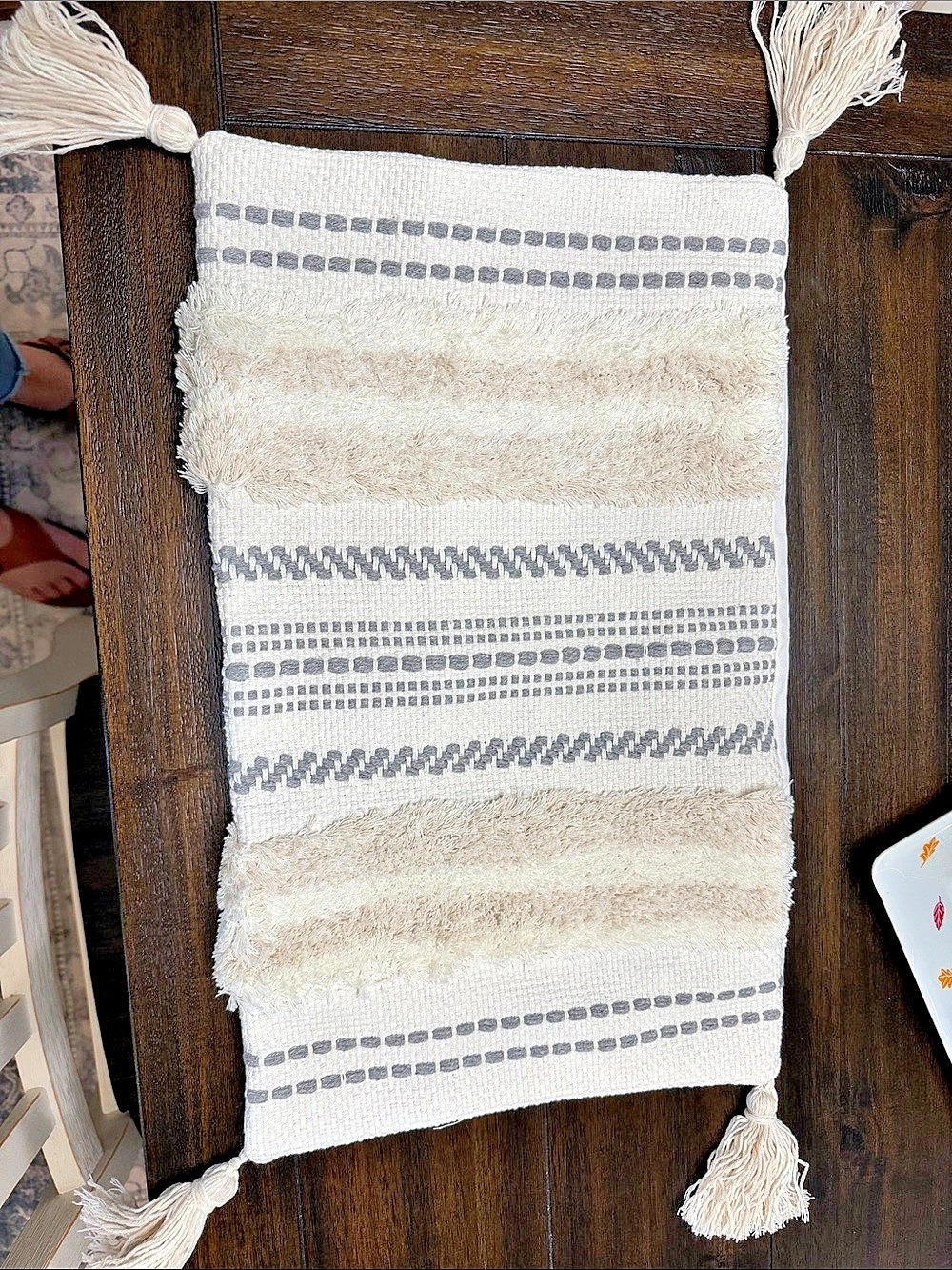 Cream & Gray Striped Woven Decor throw pillow case 12x20